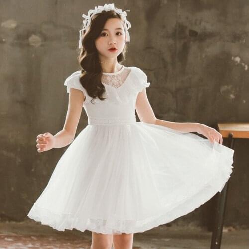 YULUOSHA Pageant Dresses for Girls Knee-Length O-Neck Lace Tiered Ball Gown First Communion Dresses for Girls Summer Girl Dress