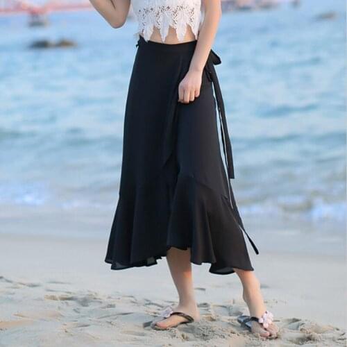 7 Color 2020 New Summer Women Chiffon Skirt Solid Beach Midi Skirts One Piece Split Skirt Adjustable Waist Skirt Plus Size M-8XL