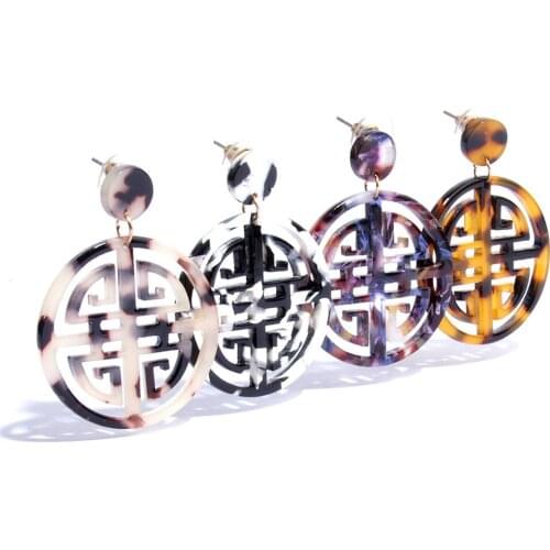 Women Fashion Cute Round Drop Earings Geometric Acrylic Resin Dangling Earrings Ladies Acetate Plate Jewelry