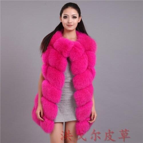 Women argyle whole skin real natural fox fur vest 2019 new winter long outerwear coats high quality fashion luxury clothing