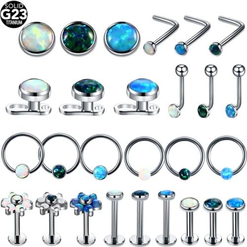 1PC G23 Titanium Piercing Opal Gem Labret Stud Dermal Anchor Piercings Septum Hoop Lip Nose Ring Conch Tragus Helix Body Jewelry