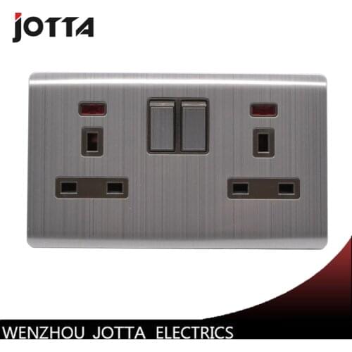 13A double wall socket UK standrad stainless metal style with led light