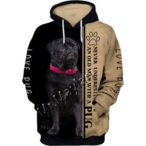 2021 Fashion Animal Pug 3D Printed Hoodie Men Women Ropa Casual Pet Dog Designs Hooded Oversized Hooded Coat Drop Shipping QW-22