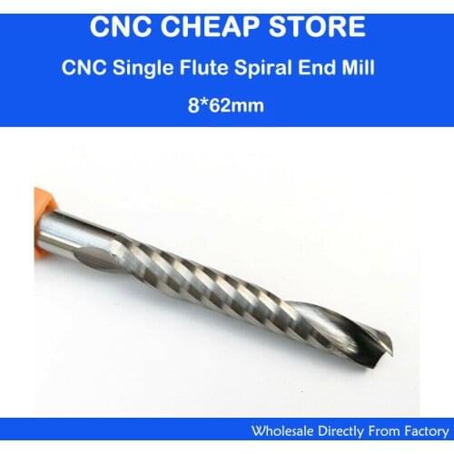 5pcs 8mmx62mm OVL 100mm single flute end mill wood Plywood CNC Cutters Carbide Tool One Flute Long Sprial Milling Cutter MDF