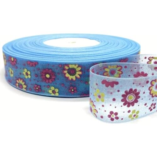 5Yards /Roll 25mm Printing Flower Organza Ribbons For Flower Gift Packing Wedding Decoration DIY Garment Accessories #09