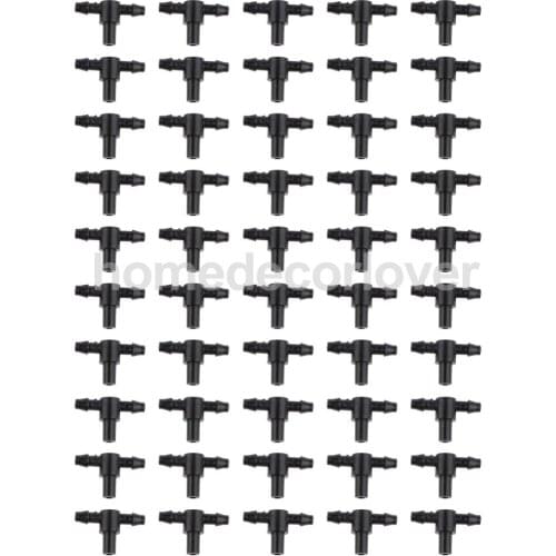 50 Pcs 4/7 Barbed Tee Connector Joiner Drip Irrigation Fittings Hydroponics