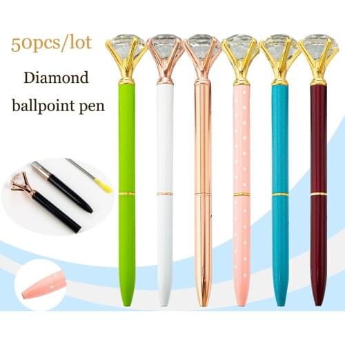50pcs/lot Multicolor Crystal Pen Diamond Ballpoint Pen Student Business Office Wholesale Pens for Writing Office & School Pen