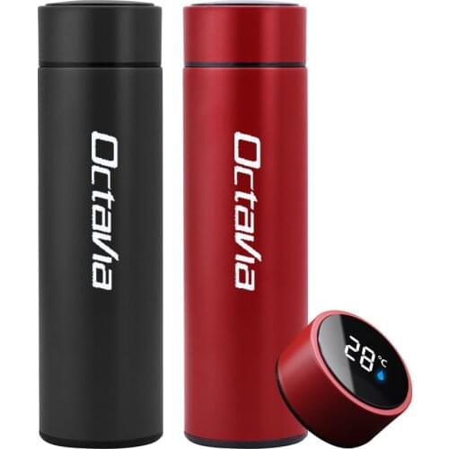 500ml Keep Water Bottle Thermal Thermos Temperature Display Vacuum Insulated Cup Stainless Steel Thermos Flask For Skoda OCTAVIA