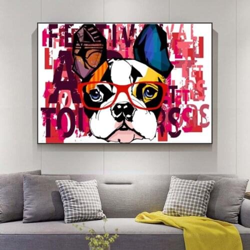 Abstract Colourful Puppy Dog Wall Art Canvas Paintings Posters And Prints Graffiti Animal for Modern Nordic Bedroom Decoration