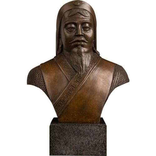 ArtsHom CF-003 Bronze Famous Chinese Figure Genghis Khan Statue Sculpture Genghis Khan Bust Figurines For Desk Decoration