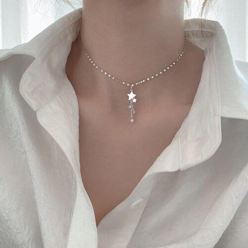 Star Single Necklace for Women Dainty Clavicle Chain Zircon Pendant Jewelry Women Korean Fashion Summer Necklaces