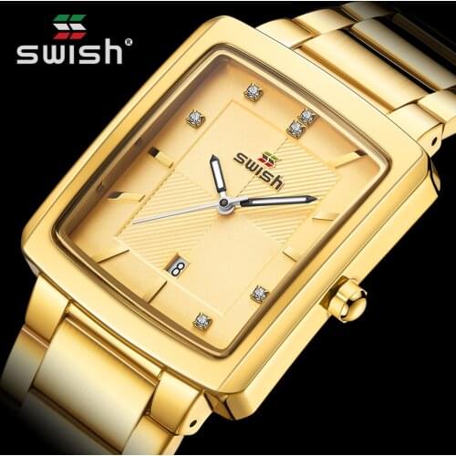 Luxury Golden Rectangle Watches for Men Stainless Steel Quartz Wrist Watch Waterproof Mens Business Clock Relogio Masculino 2020