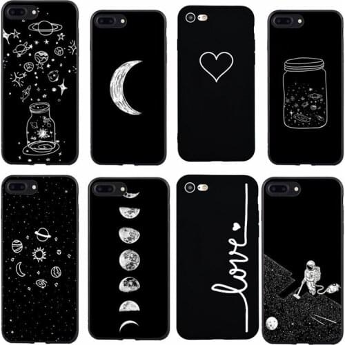 For iphone 6 Phone Case black white moon stars space astronaut Soft silicone Cover For iPhone 5 5S SE 2020 6 6S 7 8 8Plus X 10