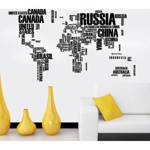 Black World Travel Map Removable Letters Wall Stickers Living Room Home Decoration Creative Pvc Decal Mural Art DIY Wall Sticker