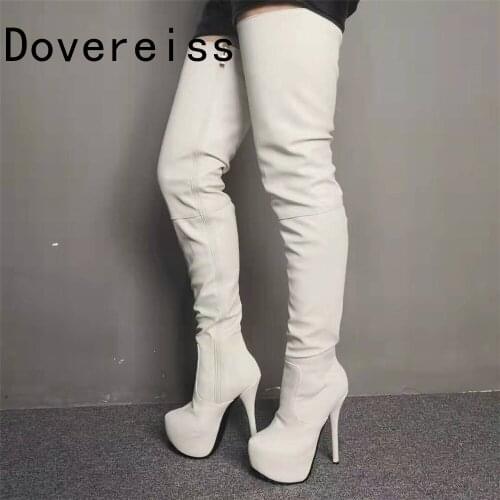 Dovereiss Fashion Womens Shoes Winter Pointed Toe sexy Zipper new Platform white Over the knee boots Stilettos heels 35-47
