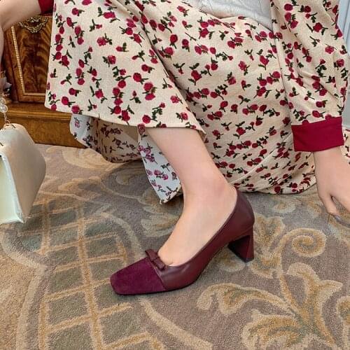 Elegant Ladies Square Toe High Heels Party Prom Shoes Woman 2021 Spring Summer Women Suede Leather Shallow Dress Pumps