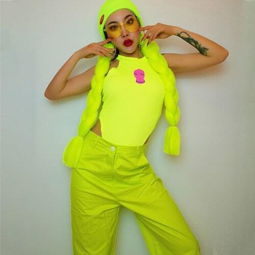 Fluorescent Green Suit Jazz Dance Clothing Women Gogo Costumes Hip Hop Clothes Nightclub Bar Ds Dj Suit Rave Outfits XS2172