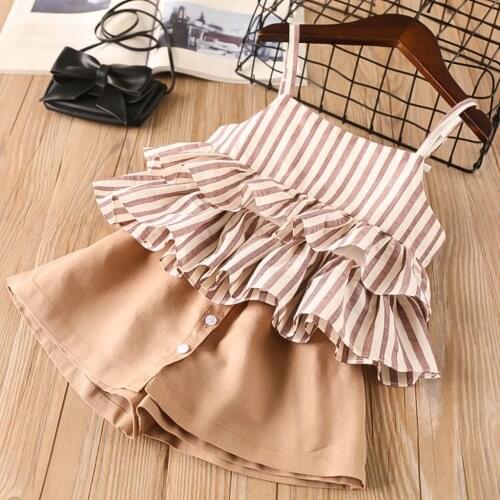 Girls Set Summer Style Childrens Clothes Girls Outfits Striped Tops + Button Skirt Pants 2Pcs Kid Sets