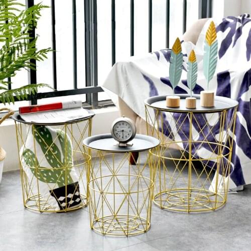 European Style Wrought Iron Tray Storage Basket Bedroom Bedside Shelf Home Decoration Multifunctional Corner Table
