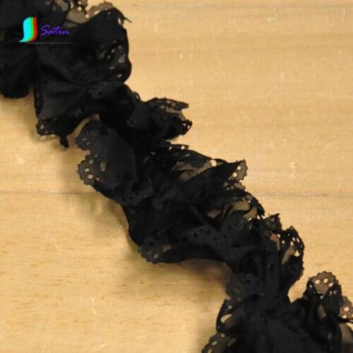 4CM width Black Bilateral Auricular Hollow Pleated Lace Chiffon Lace Decorative Garment Hand Made Accessories Beautiful S089A