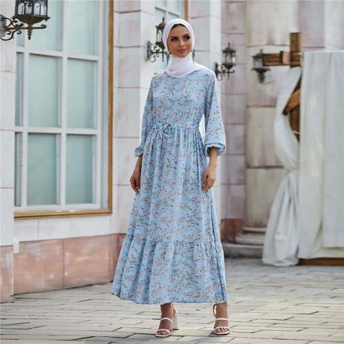 Summer Abaya Muslim Women Floral Print Boho Long Sleeve Maxi Dress Dubai Turkey Kaftan Islamic Clothing Robe Party Gown Vestidos