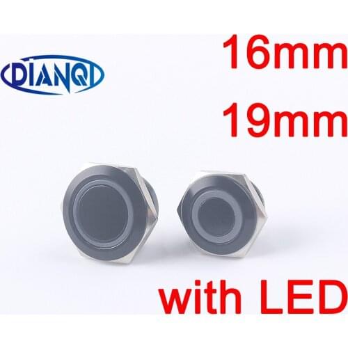 Mini Electric Waterproof Push Button Switch 3v/12v/220v LED light, /16/19/ MM Short Selfreset Oxidation Black