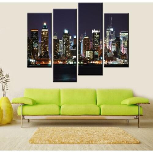 Moular Poster and Pictures Wall Art Modern City Night View Spray Painting on Canvas for Living Room Decor Landscape Oil Painting