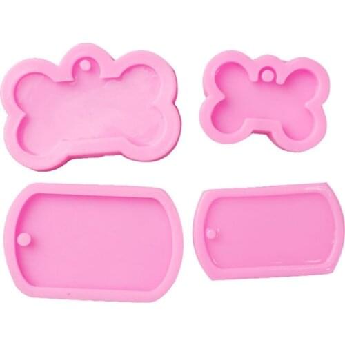 New 4Pcs Dog Tags Epoxy Resin Mold Hanging Pendant Silicone Mould DIY Crafts Jewelry Necklace Earrings Casting Tool