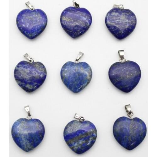Wholesale 30pcs natural stone lapis lazuli crystal 16mm heart pendant for DIY jewelry making necklace Accessories