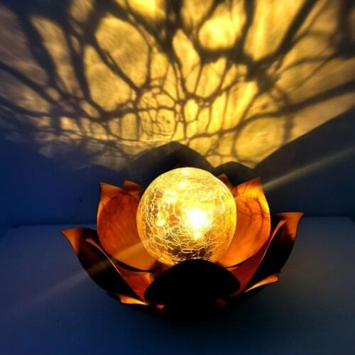 Outdoor Lighting Garden Solar LED Light Waterproof Crackle Globe Glass Lotus Flower Landscape Lamp For Courtyard Lawn Woodland