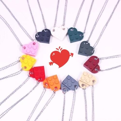 Tide Colorful Cute Heart Necklace Brick Pendant Couple Girl Boy Elements Valentines Day Jewelry Gift 2pcs Friendship Necklace