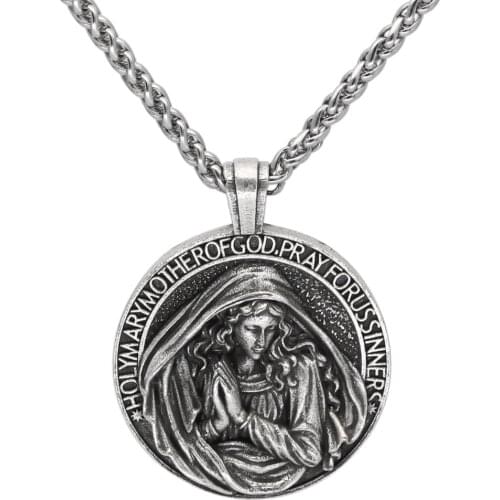 SHoly Mother Mary Necklace, Virgin Mary Necklace, Virgin Mary Silver Men Pendant, Holy Mother Pray For Us Sinners