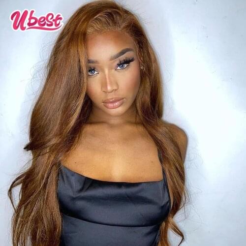 Ubest Chocolate Gradient Colored Human Hair Wigs Malaysian Body Wave Lace Front Wig Pre Plucked Transparent Lace Frontal Wig