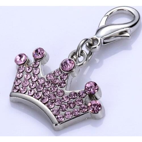Jewelry Pendants Dog Tag Crystal Crown Shaped Charm For Pet Collar Lobster Clasp Dog Accessory Rhinestone Pet Supplies