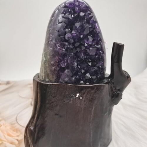 Natural Amethyst Geode Quartz Cluster Crystal Specimen Energy Healing(Without The Base)