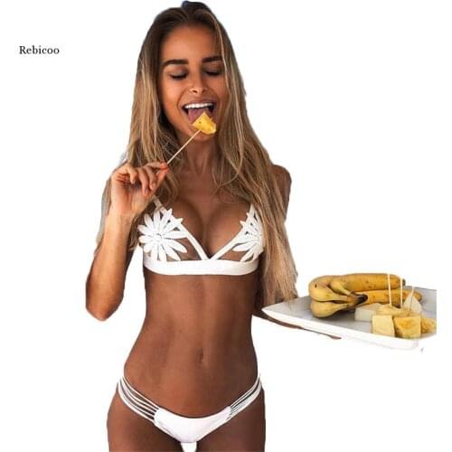Sexy Flower Print Bikini Set Women Solid Brazilian Bikinis Swimsuit Lace Up Bathing Suit Low Waist Swimwear Beachwear Biquini