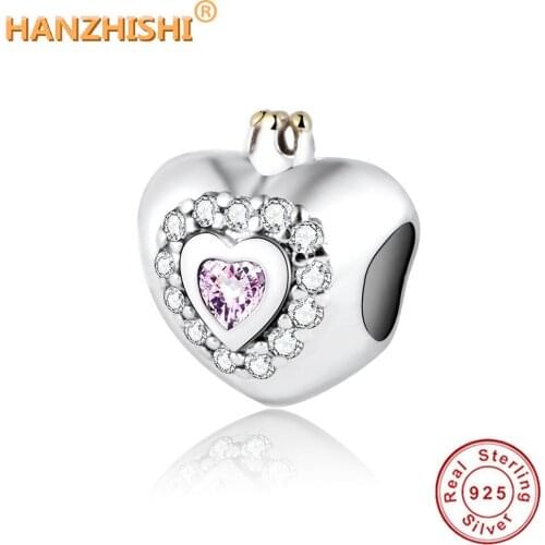 Heart silver charm with crown, pink and clear cubic zirconia Fit Pandora Charms Bracelet Necklace 100% 925 Sterling Silver Bead