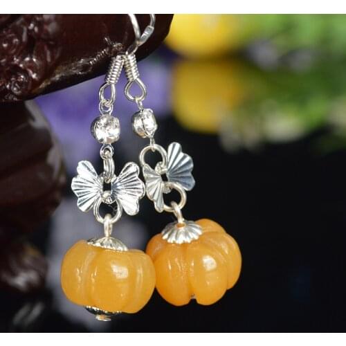 Natural pumpkin jade earrings with 925 sterling silver drop earrings jewelry earrings women jade jewelry christmas earrings