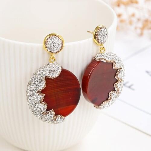 2020 New Handmade Round Stones Long Earrings For Women Fashion Luxury Rhinestone Drop Statement Earring Jewelry Accessories