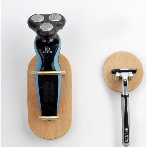 Walnut Electric Shaver Rack Solid Wood Beauty Apparatus Holder Beech Razor Hanger Wall-mounted Bathroom Shelf Nail-free Bracket