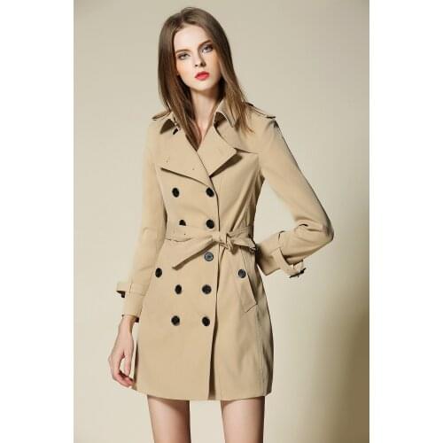 2018 Khaki color Trench coat women factory good price classic England Style trench Mid long female elegant office lady overcoat