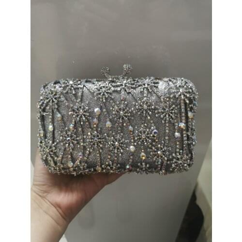 XIYUAN Women Silver/Red Color Evening Bags and Clutches Flower Rhinestone Handbags Wedding Party Dinner Floral Minaudiere Purse