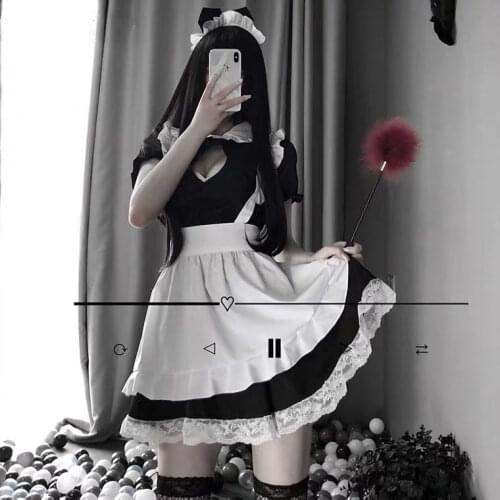 Japanese Cute Nightdress Cafe Sexy French Maid Costume Sweet Gothic Lolita Dress Anime Cosplay Maid Uniform Costumes for Women