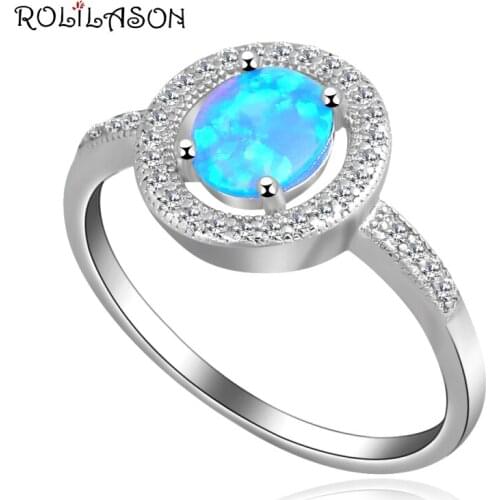 Wonderful gifts ! design Blue fire Opal silver platedStamped Rings jewelry USA size#6.5 #6.75 #7.5 #7.75 OR419