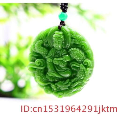 Green Jade Guanyin Pendant Necklace Men Gifts Amulet Women Jadeite Charm for Natural Carved Fashion Chinese Jewelry