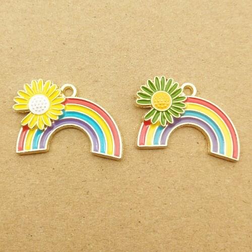 10pcs 18x25mm enamel flower rainbow charm for jewelry making and crafting fashion earring pendant necklace bracelet charm