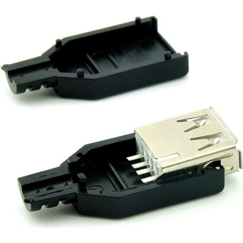 10pcs USB 2.0 Welding Type A Female Plug jack Connector 3 in 1 Connector Adaptor DIY Black for OD3.0mm Cable