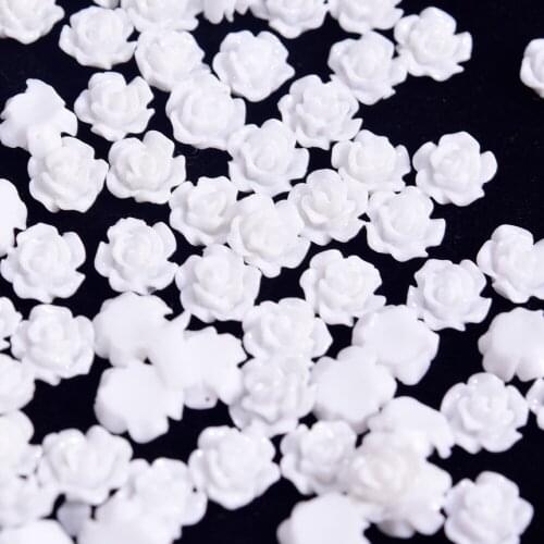100PCS 6mm White Resin Rose Flower Design Nail Art Decor Flatback Flower DIY Flower Ornaments Resin Manicure Accessories ZCF100