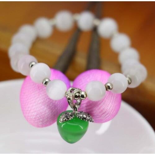 2019 8mm White Cat`s Eye Bracelet Green Small Apple Pendant Female Bracelet For Women Girl Gift Fashion Jewelry Making Design