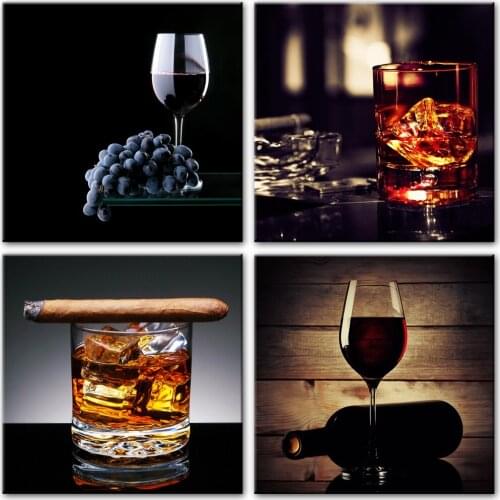 4 pcs Modern Cigar And Whiskey DIY diamond painting, crystal cross stitch,diamond embroidery,full square round drills FS271